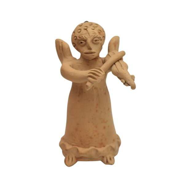 4 Handmade Mexican Terracotta Angel Ornament Figurine Set Musician Angels - Picture 3 of 13